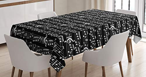 ABAKUHAUS Schwarz Tischdecke, Musical Note Drucken, Schmutzabweisend Pflegeleicht Waschbar Druck Mit Klaren Farben ohne Verblassen, 140 x 240 cm, Schwarz Weiß