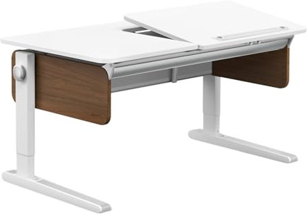 moll Champion Right Up, höhenverstellbarer Kinderschreibtisch für Jungen und Mädchen, ergonomisch und mitwachsend, zeitloses Design, Korpus Weiß - Seiten Nussbaum, 121 x 72 x 53cm