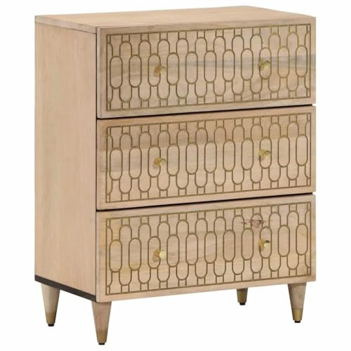 XHNIFBN Beistellschrank 60x33x75 cm aus Massivholz Mango mit handgeschnitztem Muster Modernes Sideboard für Wohnzimmer Flur Schlafzimmer kleine kommode