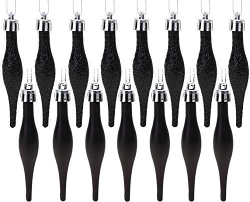 Christmas Concepts® Pack Of 15-8.5cm, 85mm (3.4) Droplet Baubles - Matte & Glitter Design - Christmas Baubles (Black)