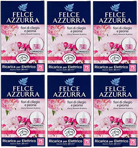 6 X Felce Azzurra Aria Casa peonia & fiori di ciliegio refil deodorante 20 ML