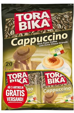 Torabika Cappuccino Instantkaffee mit Schokogranulat, 20 Beutel à 25 g, Cremiger Kaffee mit Extra Schokoladengranulat