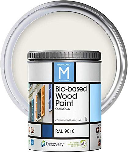 MASQUELACK M Impregnante per Legno Esterno - Bianco - RAL 9010-1 Litro - Protegge dall'Acqua, Umidità e Raggi UV - Vernice Naturale ad Alta Copertura e Rifinitura Semi Opaca - Asciugatura Veloce