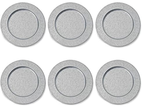 KX-WARE Silver Galvanized Steel Charger Plate, 13-inch Beaded Charger Plates Dinnerware Dishes, Set of 6