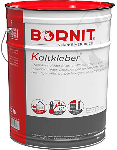BORNIT Bitumenkleber Kaltkleber für Dachbeläge bis 12,5% Neigung 10 L, Mittelviskoser Klebstoff auf Bitumen-Lösemittel-Basis, haftet auf Beton, Mauerwerk und vielen Dachbelägen