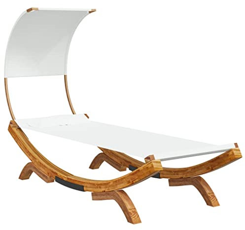 vidaXL Bugholz Loungebett mit Dach Sonnenbett Gartenliege Lounge Outdoor Bett Hängematte Sonnenliege 100x200x126cm Massivholz Creme