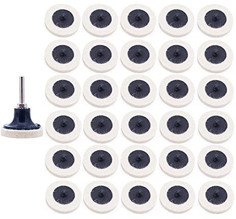 Yuhtech 31 Pcs 2 Inch 50mm Wool Felt Roll Lock Polishing Buffing Pads Wheels Grinding Sanding Wheel with 1/4 Inch Disc Pad Holder for Rotary Tool