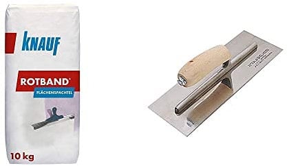 Knauf Rotband Flächenspachtel 10 kg mit Knauf Traufel mit gebogenem Blatt - Set aus 2 Artikeln
