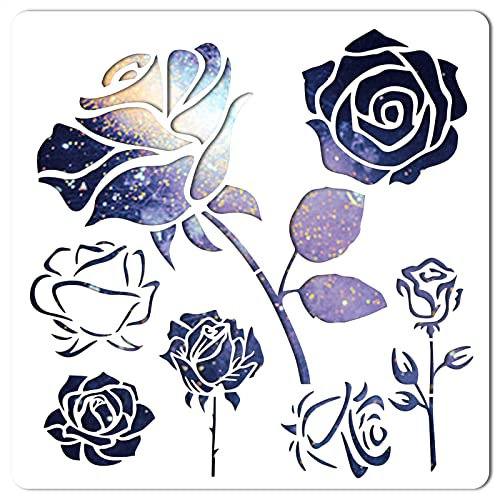 GORGECRAFT Große Rose Blume Schablonen Zum Malen Auf Holz Wand Boden Leinwand Scrapbook Karte 11.8x11.8 Zoll Wiederverwendbare Vorlage Zeichen Home Decor