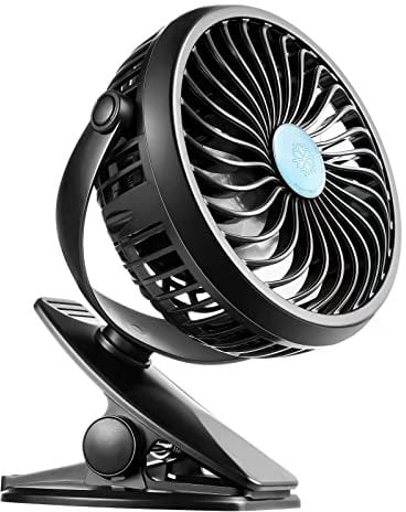 Portable Clip on Fan, Clip Pram Fan, USB Rechargeable Personal Mini 360° Rotate Cooling Table Fan for Home Office Car Seat Crib Stroller Camping (fengshan-Pure black)