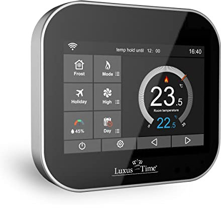 WLAN-fähiges Raumthermostat für elektrische Fußbodenheizungen in Schwarz mit Kindersicherung