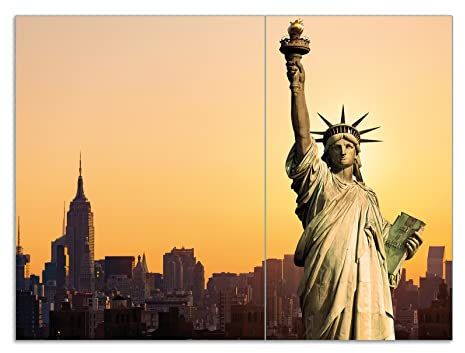 Wallario Herdabdeckplatte/Spritzschutz aus Glas, 2-teilig, 70x52cm, für Ceran- und Induktionsherde, Motiv Freiheitsstatue New York
