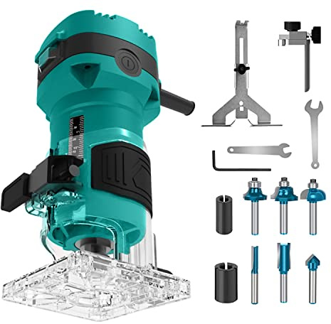 Dobetter Strumento per router in legno, router compatto con 6 punte per router in legno, pinze da 1/4 e adattatore da 8 mm/12,7 mm -PATR550