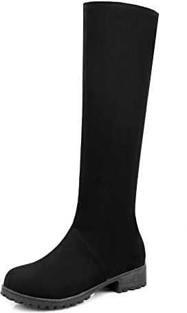 REKALFO Stivali al ginocchio in morbida pelle scamosciata traspirante da donna Stivali con cerniera laterale con tacco grosso nero 45 EU