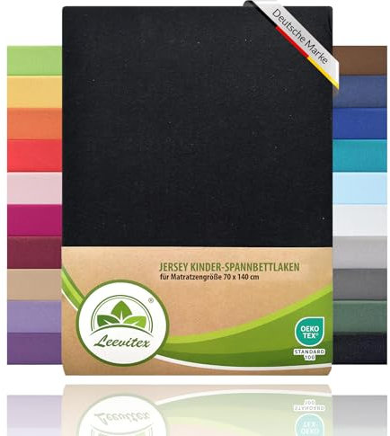 leevitex® Premium Kinder Spannbettlaken | 1 Spannbetttuch | für Babybett & Kinderbett 70 x 140 cm | 100% hochwertige Mako-Jersey-Baumwolle - 170 g/m² | Öko-Tex | Schwarz