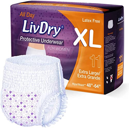 Livdry XL Windeln für Erwachsene, für Damen, Übernachtung, ultimative maximale Saugfähigkeit, Schutz den ganzen Tag oder die Nacht, Größe XL (11 Stück)