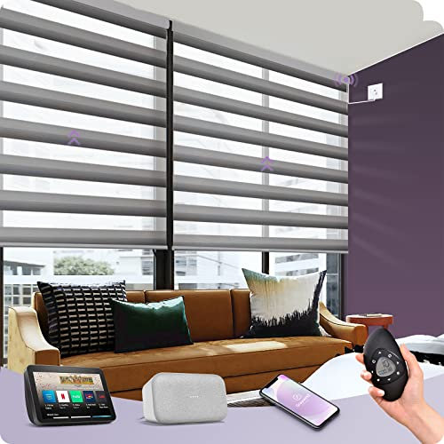Graywind Elektrische Doppelrollo nach Maß, WiFi Fest Verdrahtet Smart Duo Rollo für Fenster Kompatibel mit Alexa Google, Fernbedienung Jalousien Lichtdurchlässig und Verdunkelnd, Gradient Grey Silver