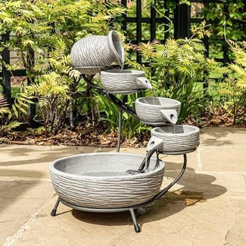 Garden Mile Modern Rock Fall Water Fountain - Solar Powered Resin Recycling Water Feature - Garden Ornaments Outdoor Decorative Centrepiece for Pond, Patio and Lawn Decor (Ceramic Grey Cascade)