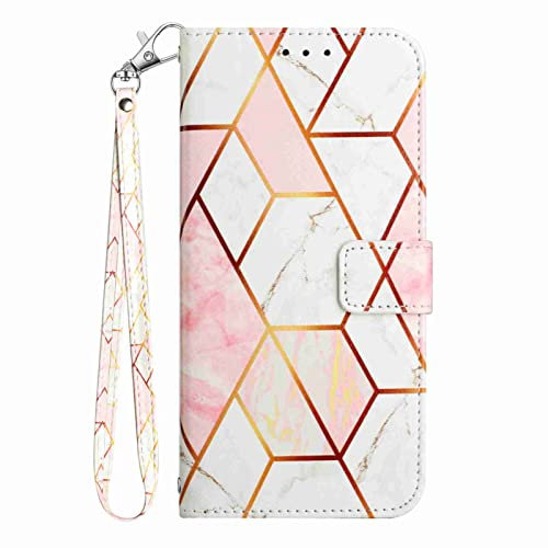 Knoowcase for iPhone 12 Shockproof Marble Case PU Leather Wallet Bumper Cover with Card Slots Protective Magnet Kickstand Drop Protection Shell Case for iPhone 12, Pink & White