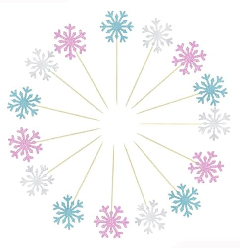 Youery 30 Stück Schneeflocke Kuchen Topper, Prinzessin Schloss Tortendeko, Happy Birthday Tortendeko, Schneeflocken Deko, Kuchen Topper für Kindergeburtstag, Hochzeitstorte Tortenaufleger Weihnachten