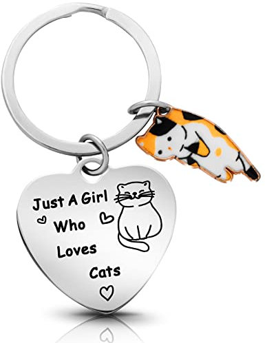 Molain Cat Lover Schlüsselanhänger Lustige Schlüsselanhänger Geschenke Just A Girl Who Loves Cats Katzenliebhaber Geschenk für Frauen Mädchen mit Cartoon Katze Anhänger für Katzenliebhaber