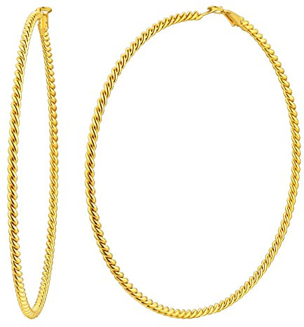 Ohrringe Kreolen für Frauen aus Edelstahl Großer Reifen Trendiger Schmuck Geschenke für Frauen Gedrehter Durchmesser 100 mm Farbe Gold