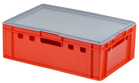 E2 Kiste mit grauem Deckel 600 x 400 x 200 mm Fleischkiste Lagerkiste Metzgerkiste in rot
