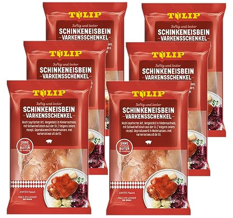 TULIP 6x 600 g Eisbein Schinkeneisbein | Tafelfertig Gegart Vakuumverpackt | Schweinehaxe mit Schwarte einfach im Backofen zubereitet in ca. 30-40 Minuten | Eisbeinfleisch Ohne Kühlung