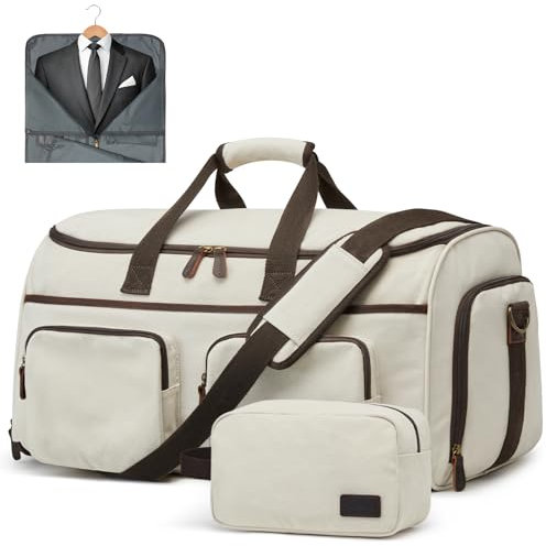 S-ZONE Kleidersack für Reisen, Reisetasche für Herren, wandelbare Anzugtaschen, Handgepäck, Damen, Hängekoffer, Reisetasche mit Kulturbeutel, Beige, Large, Kleidersack für Handgepäck