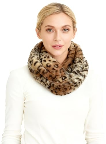 Lina & Lily Damen Winter Loop Schal aus Kunstfell mit Leopardenmuster