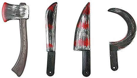 Myingaou 4Pc Halloween Bloody Props Weapon Knife Cleaver Sickle Role-Playing Horror Toy Halloween