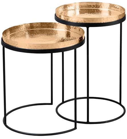 Riess Ambiente Design 2er Set Beistelltisch Elements 55cm Gold Handmade rund Beistelltisch Sofatisch Kaffeetisch Wohnzimmertisch Tisch Dekotisch Ablagetisch Serviertisch