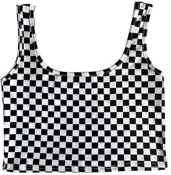 WSPLYSPJY Damen Plus Size Schwarz und Weiß Weste Kariert Print Cami Crop Tank Tops, Schwarz-Weiß-Plaid, X-Groß
