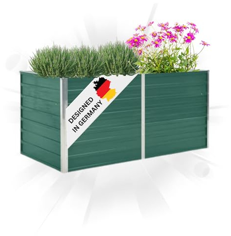 DELUKE® Hochbeet für Garten Oskar Grün | 160x80x77cm | Verzinkter Stahl | Wetterfest | Hochbeet Metall Gartenbeet Kräuterbeet Blumenbeet Beet hoch Frühbeet für Garten Gemüsebeet