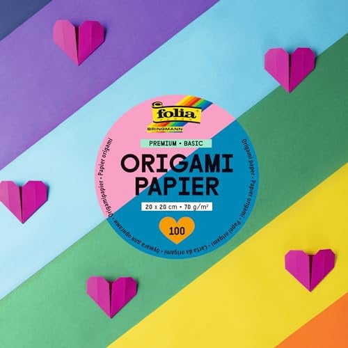 folia 89820 - Premium Faltblätter 70g/m², BASIC, 20 x 20 cm, 100 Blatt in 10 verschiedenen Farben, zum Basteln, Verzieren und Dekorieren