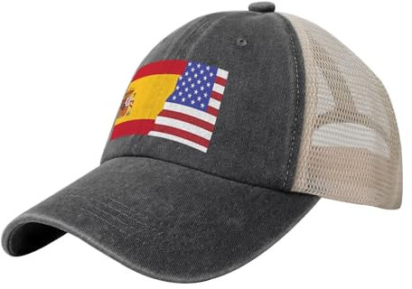 Gorra de béisbol de malla vaquera con la bandera de Estados Unidos de España para hombre, sombrero de camionero clásico y versátil, sombreros de malla para hombre, Negro -, talla única