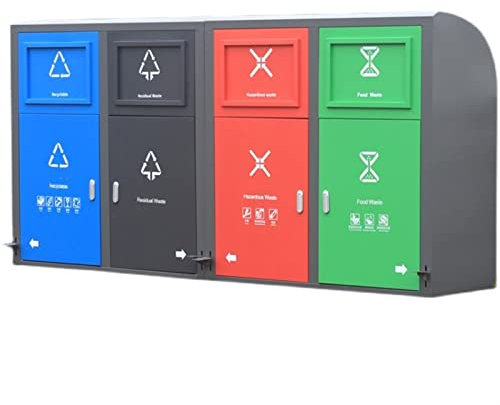 Suuim Poubelles commerciales, Poubelle de tri extérieure, Poubelle en Acier épais de Grande capacité, conteneur de déchets 240 L, Poubelle à pédale muette à Quatre catégories, Outdoo