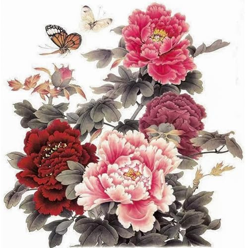 Nirbffo Große Temporäre Tattoo Blume Schmetterling Rose Pfingstrose Rote Blume für Frauen Body Art Fake Wasserdichte Tattoo Bauch Bein 4 Blätter