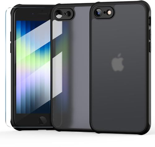 ScandiCasis for iPhone 7/8/SE 2020/SE 2022 Matte Case, Support Wireless Charging, Shockproof Anti-Fingerprint Military Grade Drop Protection, Translucent Hard Back Cover, Black