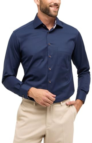 ETERNA Modern Fit Cover Hemd Langarm Blickdicht Twill Nachtblau Größe 44