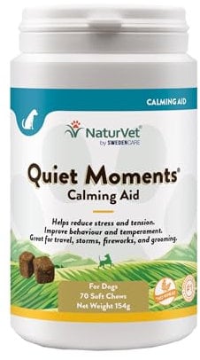 NaturVet Calming Chews for Dogs - Bacon Flavour 70 Chews Reduce Stress, Anxiety, Fear, Separation, Hyperactivity, Reactivity, Aggression, Travel - Vet Approved Natural Ingredients - 70 Chews