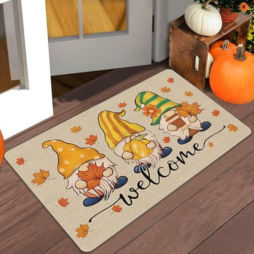 ACAREY Herbstdeko Fußmatte Blättern Kürbis Deko, Vintage Herbst Dekoration, 40X60CM Flache Bodenmatte, Schaltermatte Teppich Rutschfeste Für Innen Außen Deko