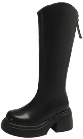 Generico Stivali Donna Alti con Tacco Texani Invernali Tronchetti a Metà Polpaccio Stivali Camperos Donna Scarponcino Tacco Medio Stivaletti Donna Boots Cerniera a Punta Stivaletto