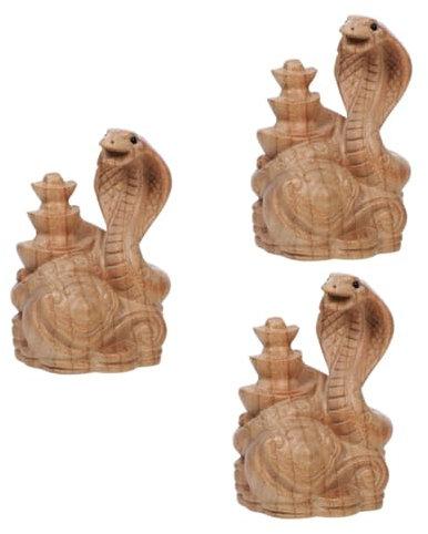 PRETYZOOM 3 pezzi ornamenti a serpente in legno di pesca, statuetta di serpente, decorazione in legno con zodiacale cinese, figura di serpente da giardino finto mogano