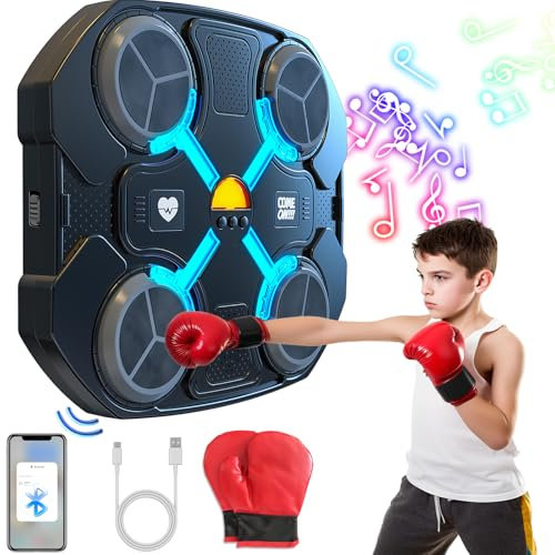 Music Boxing Machine, Kinder Musik Box Maschine, Smart Bluetooth Box Maschine mit Musik, Indoor Interaktiver Wandmontierte Trainer, Musik Boxen Sport Spielzeug für Kinder, Geschenke für Kinder Jungs