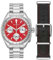 Bulova Pilot Mondquarzuhr 43,5 mm mit Chronograph, Kalender, Edelstahlarmband und zusätzlichem Wechselarmband aus schwarzem Leder, rot, Armband