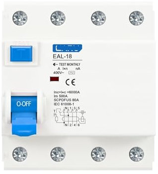 LTUNKHWP Disjoncteur électromagnétique à Courant résiduel, Type 4P 30mA AC, disjoncteur différentiel, Interrupteur de sécurité(4P 32A)