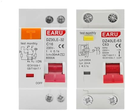 SkyjOy Disjoncteur Disjoncteur à Courant résiduel 230 V 1P + N avec Protection Contre Les fuites de Courant de surintensité et de Court-Circuit Disjoncteurs(10A)