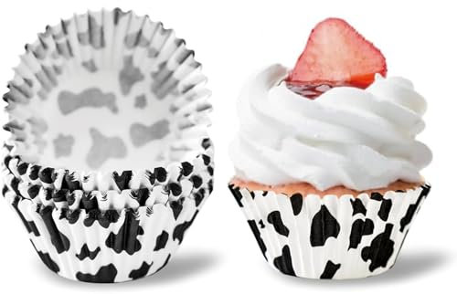 Cupcake Liners Baking Cups 100 Pack Standard Paper Muffin Cups Food Grade Cupcake Wrappers Greaseproof Muffin Liner Non-Stick Cow Printing Baking Cup Paper for Wedding Birthday Party Festival