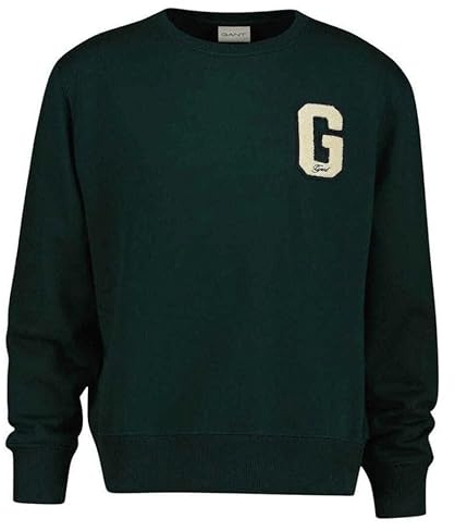GANT Men's G Badge Sweat C-Neck Sweatshirt, Tartan Green, XXL